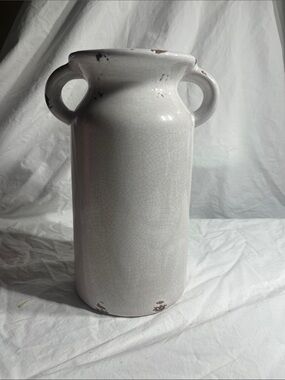 Neutral White Rustic Ceramic Two-Handled Vase